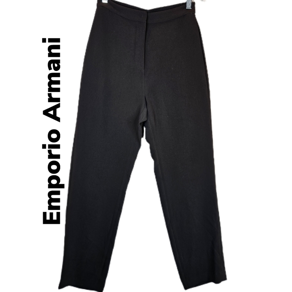 Emporio Armani Black Crepe Casual to Dressy Elastic Back High Waist Pants sz 38*